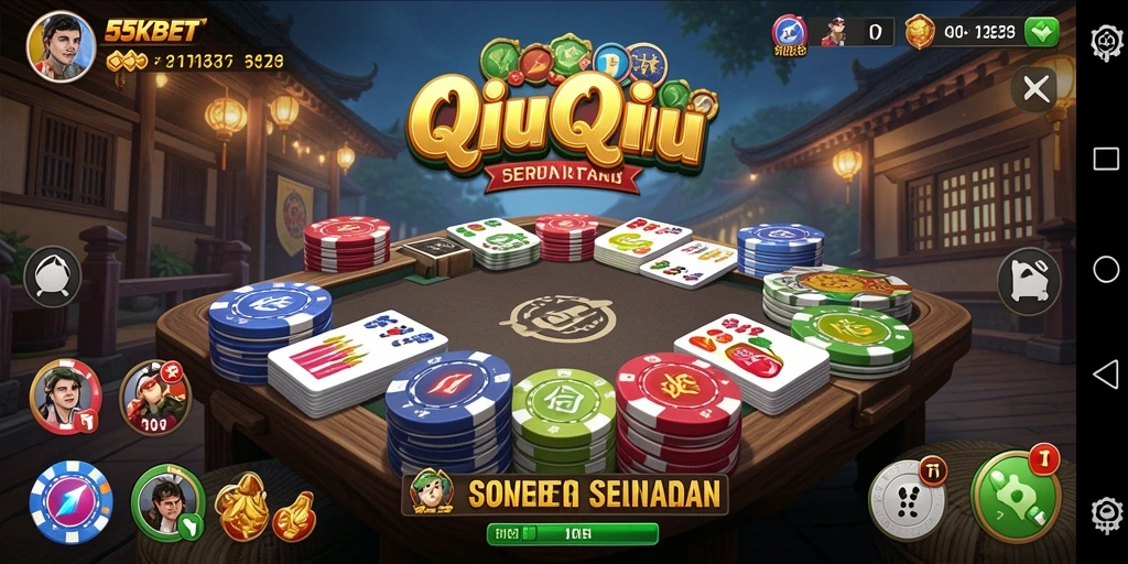 Screenshot utama 55KBET menampilkan gameplay QiuQiu yang mengasyikkan.