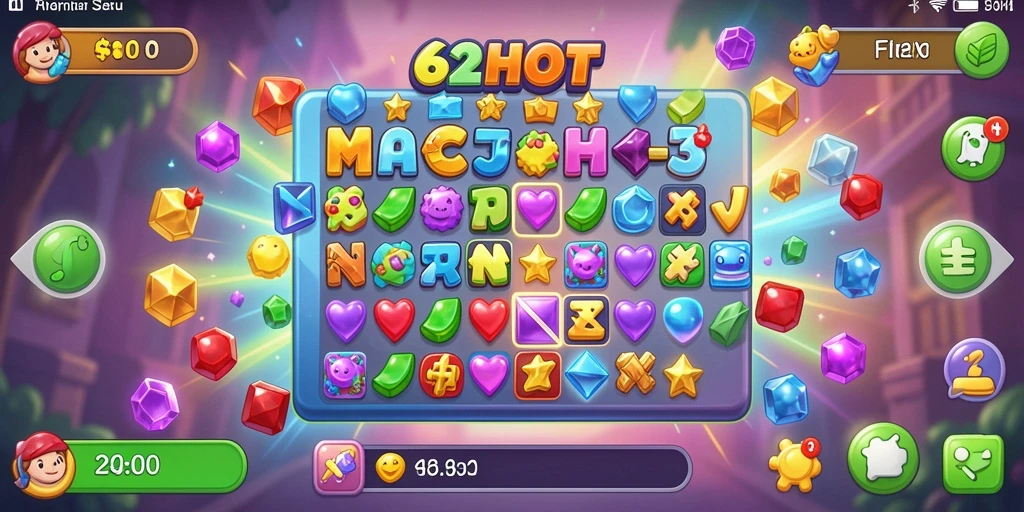Tampilan gameplay seru di game Match-3 62HOT.