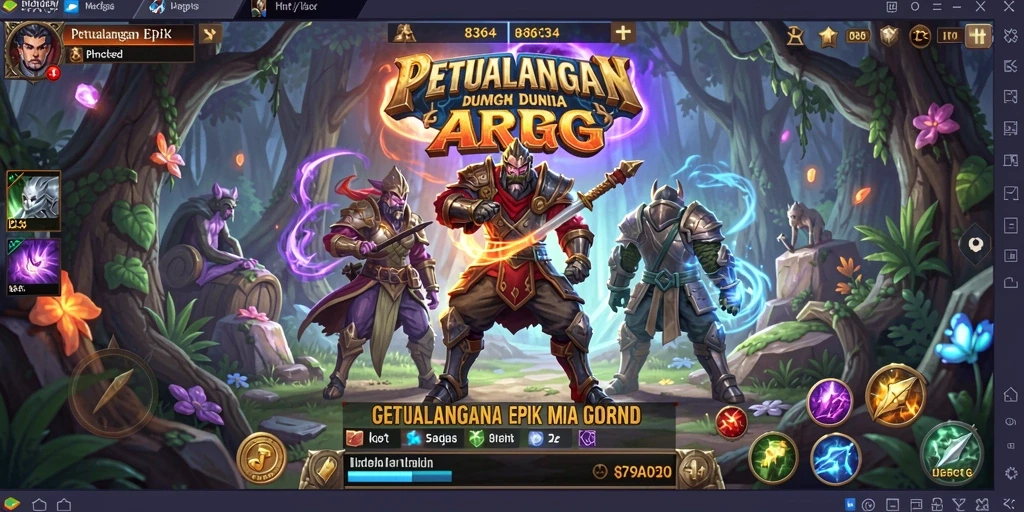 Gameplay seru di dunia fantastis 8364 dengan pertarungan karakter.