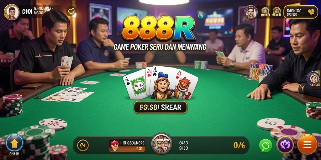 Gameplay 888R dengan tampilan meja poker yang menarik.