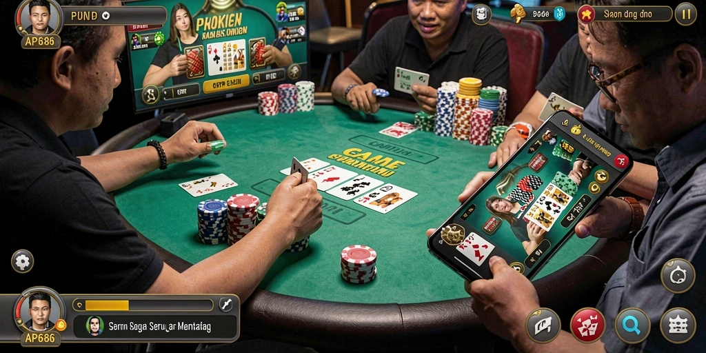 Screenshot AP686 menampilkan gameplay poker yang seru dan interaktif.