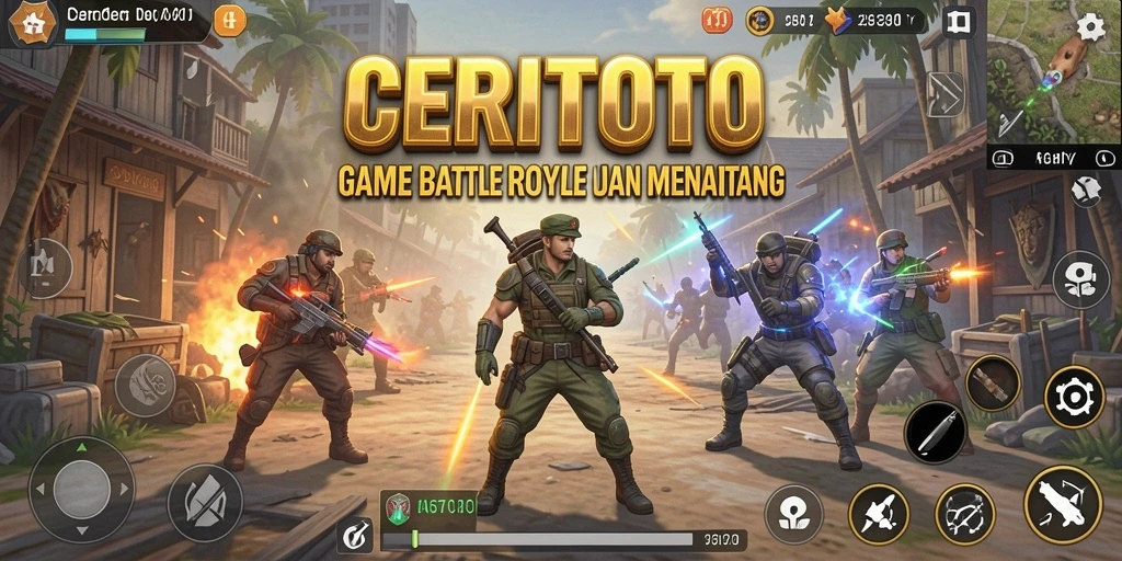 Screenshot CERITOTO menampilkan pertempuran memukau di arena Battle Royale.