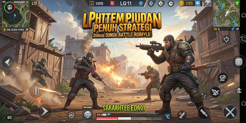 Tangkapan layar utama LG111 menampilkan aksi pertempuran yang menegangkan di arena Battle Royale.