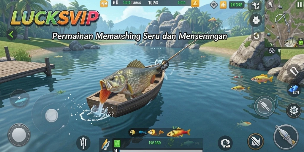 Screenshot gameplay LUCKSVIP yang menunjukkan aksi memancing mengasyikan.