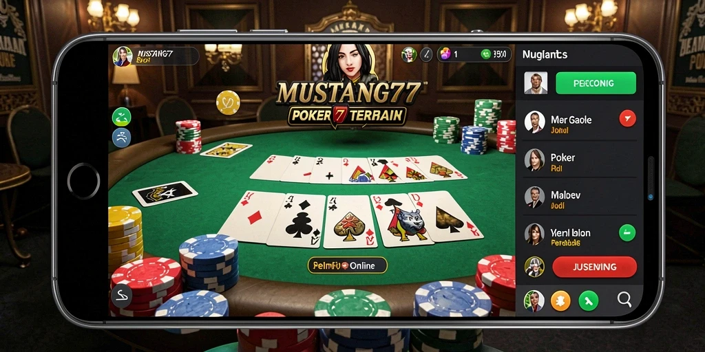 Tampilan menarik dari gameplay poker di MUSTANG77.