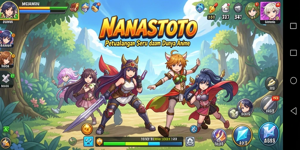 Screenshot gameplay NANASTOTO yang menunjukkan aksi karakter anime.