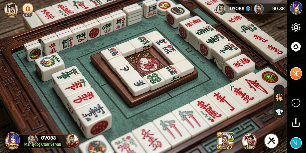 Screenshot gameplay OVO88 yang menarik dengan desain Mahjong yang indah.
