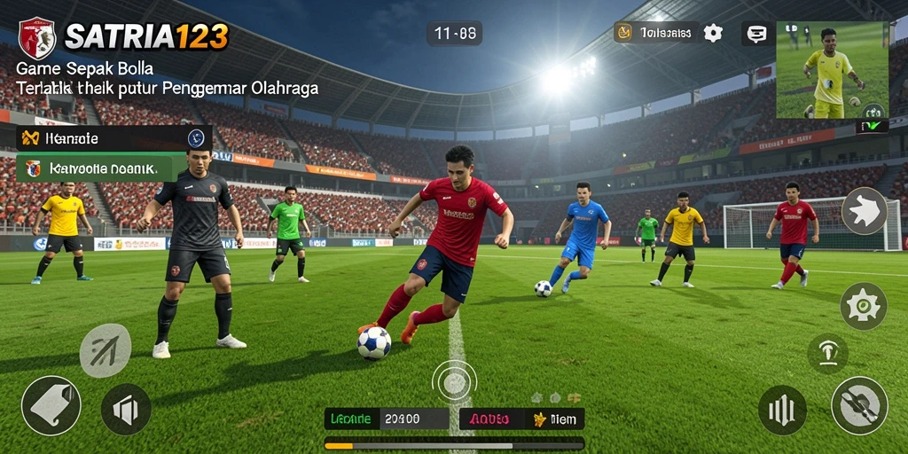 Tampilan gameplay SATRIA123 yang mendebarkan dengan aksi di lapangan sepak bola.