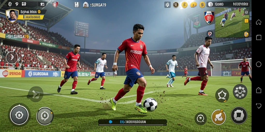Tampilan gameplay menarik dari SURGA19 dengan aksi sepak bola yang mendebarkan.