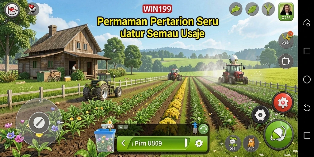 Tampilan gameplay <strong>WIN199</strong> dengan aktivitas berkebun yang seru.