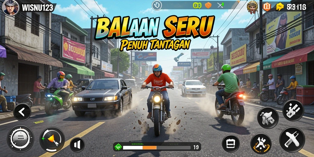 Screenshot gameplay <strong>WISNU123</strong> menampilkan balapan seru di lintasan kota.